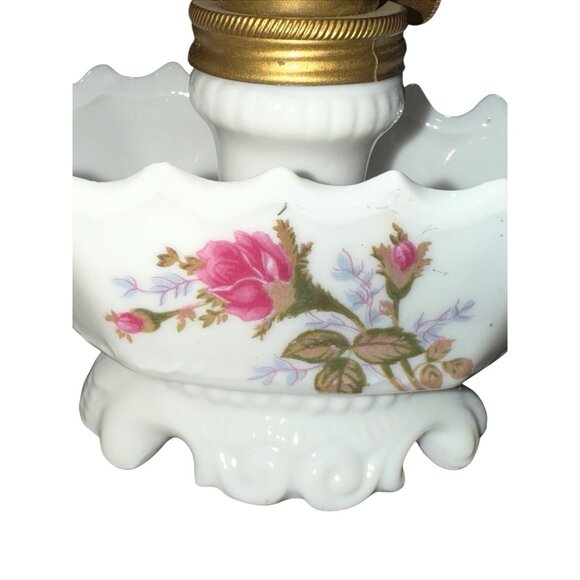 Mini Oil Lamp Light Lite Lantern Victorian Pink Roses Aladdin Porcelain Vtg - Picture 5 of 9